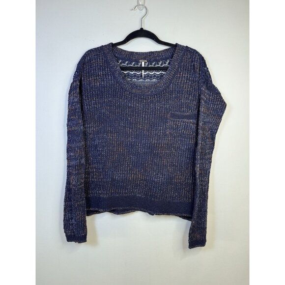 Free People Sweet Jane Crochet Back Knit Sweater Women Navy Blue Size Medium - Picture 1 of 12